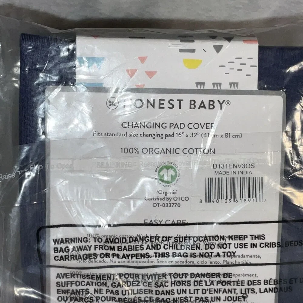Honest Baby 100% Organic Cotton Changing Pad Cover Color Navy Blue 16 X 32 NEW